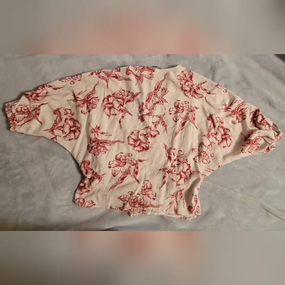 Zara floral linen blend wrap top -Size xs - Picture 8 of 12